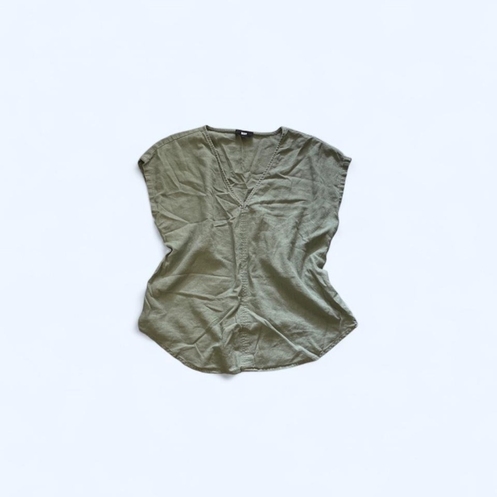Linen blend sleeves boxy blouse size L by DKNY